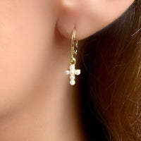 Pearl Cross Mini Hoops Earrings - LPL Creations