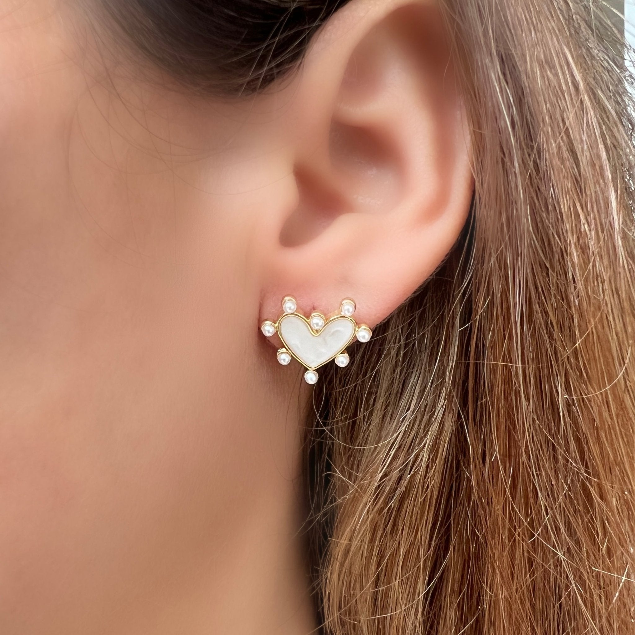Heart & Pearls Stud Earrings - LPL Creations