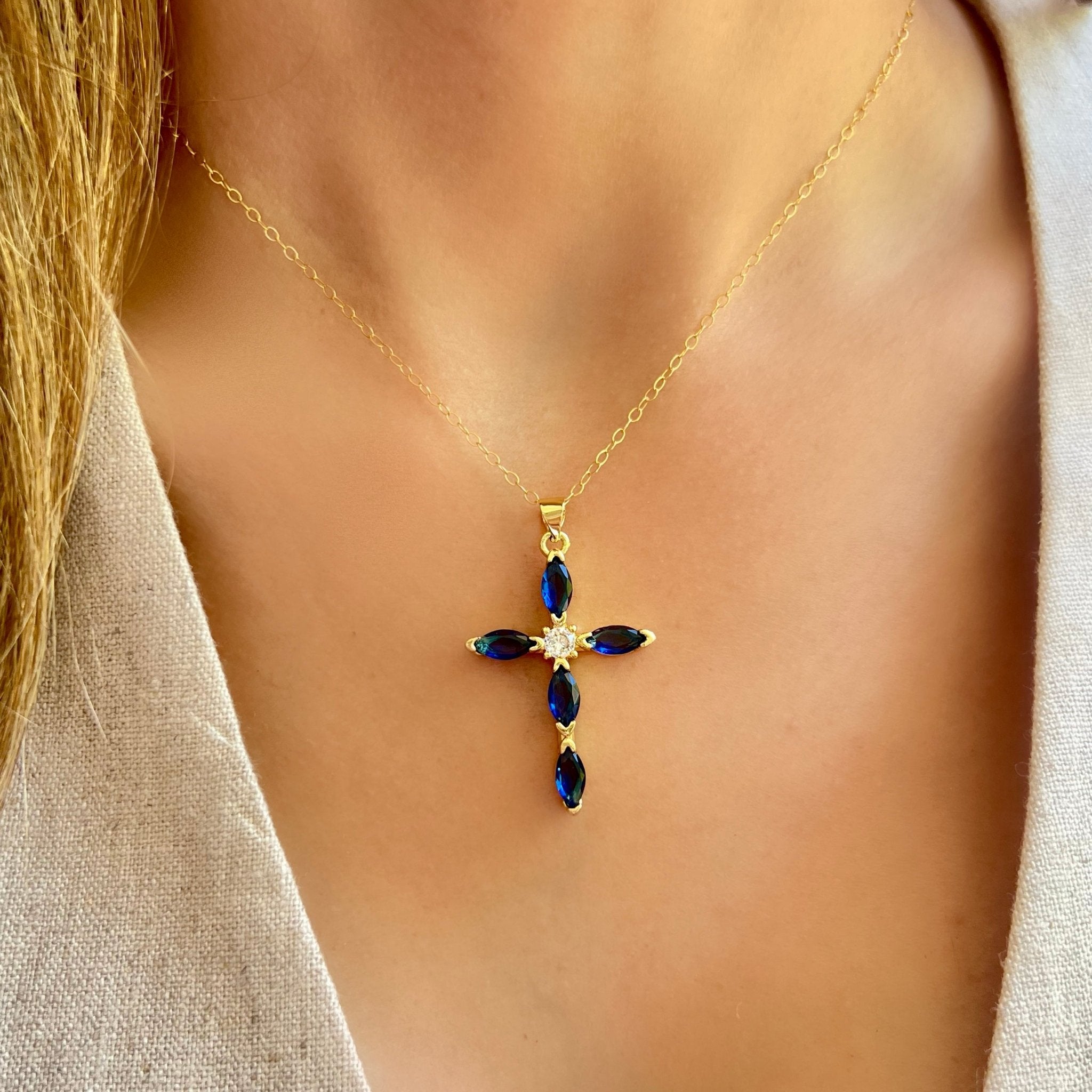 Latin Cross Necklace on Woman - LPL Creations