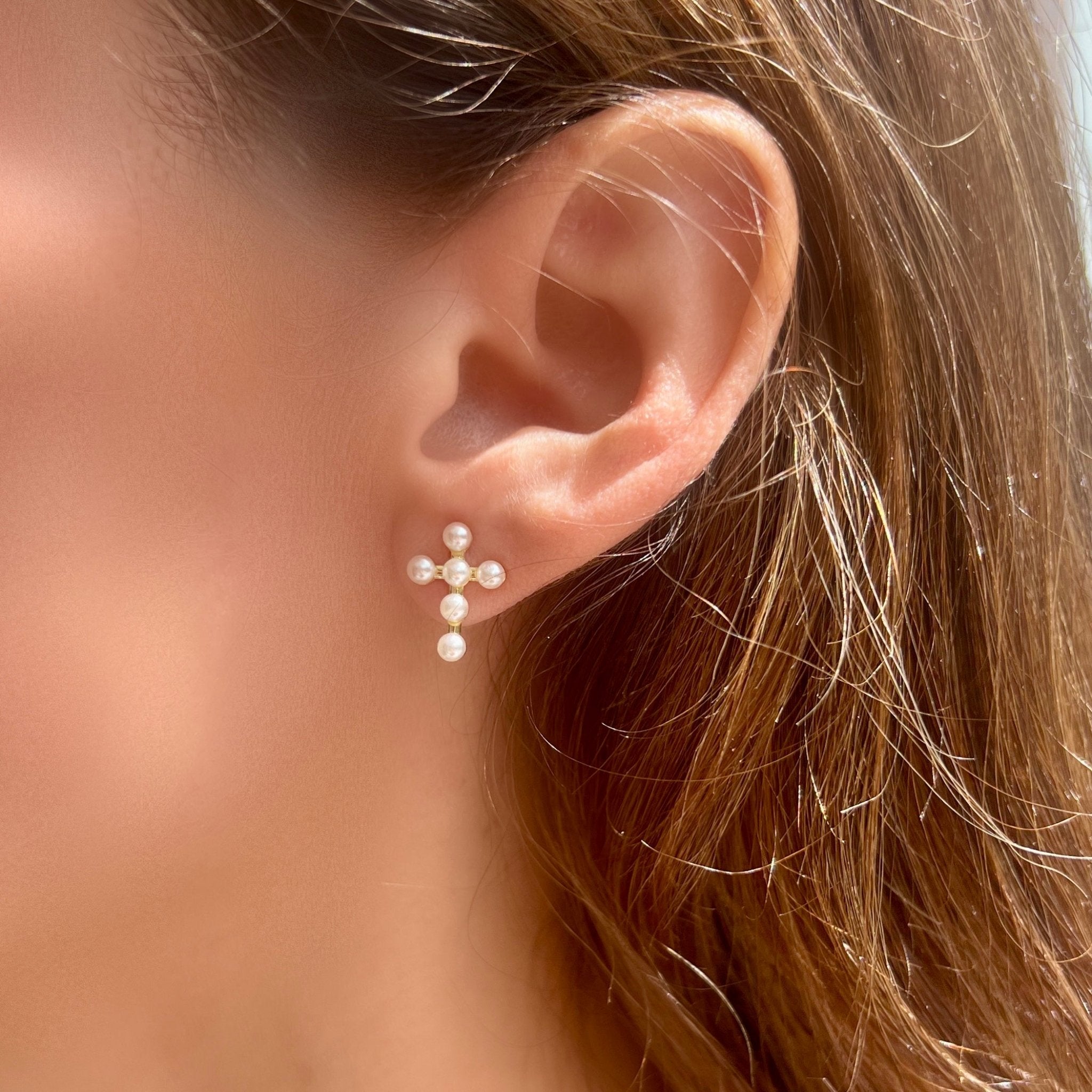 Pearls Cross Stud Earrings - LPL Creations