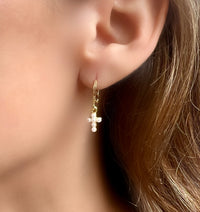 Pearl Cross Mini Hoops Earrings - LPL Creations