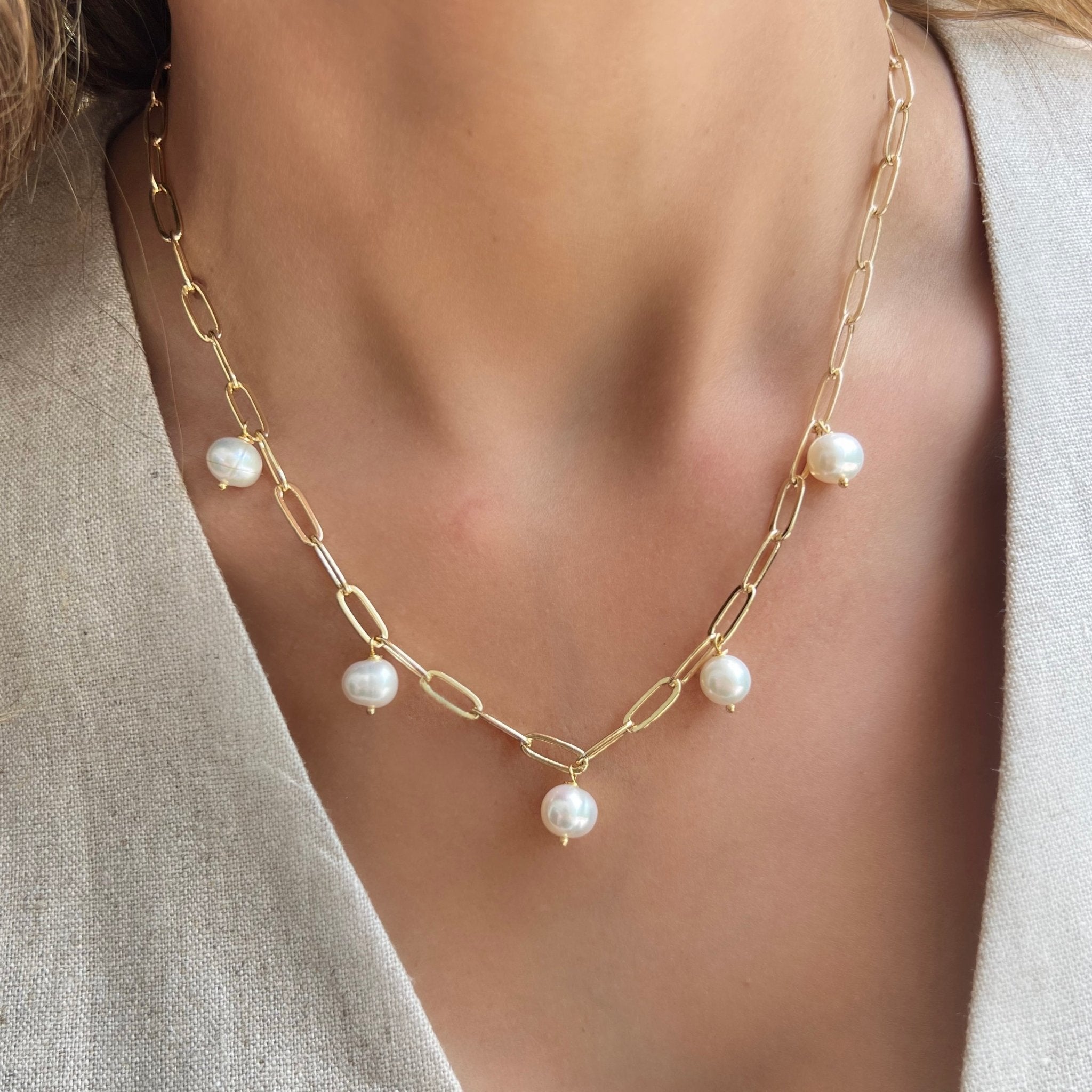 5 Pearls Chain Necklace - LPL Creations