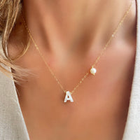 Mother Pearl Initial Necklace - LPL Creations