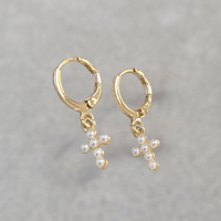 Pearl Cross Mini Hoops Earrings - LPL Creations