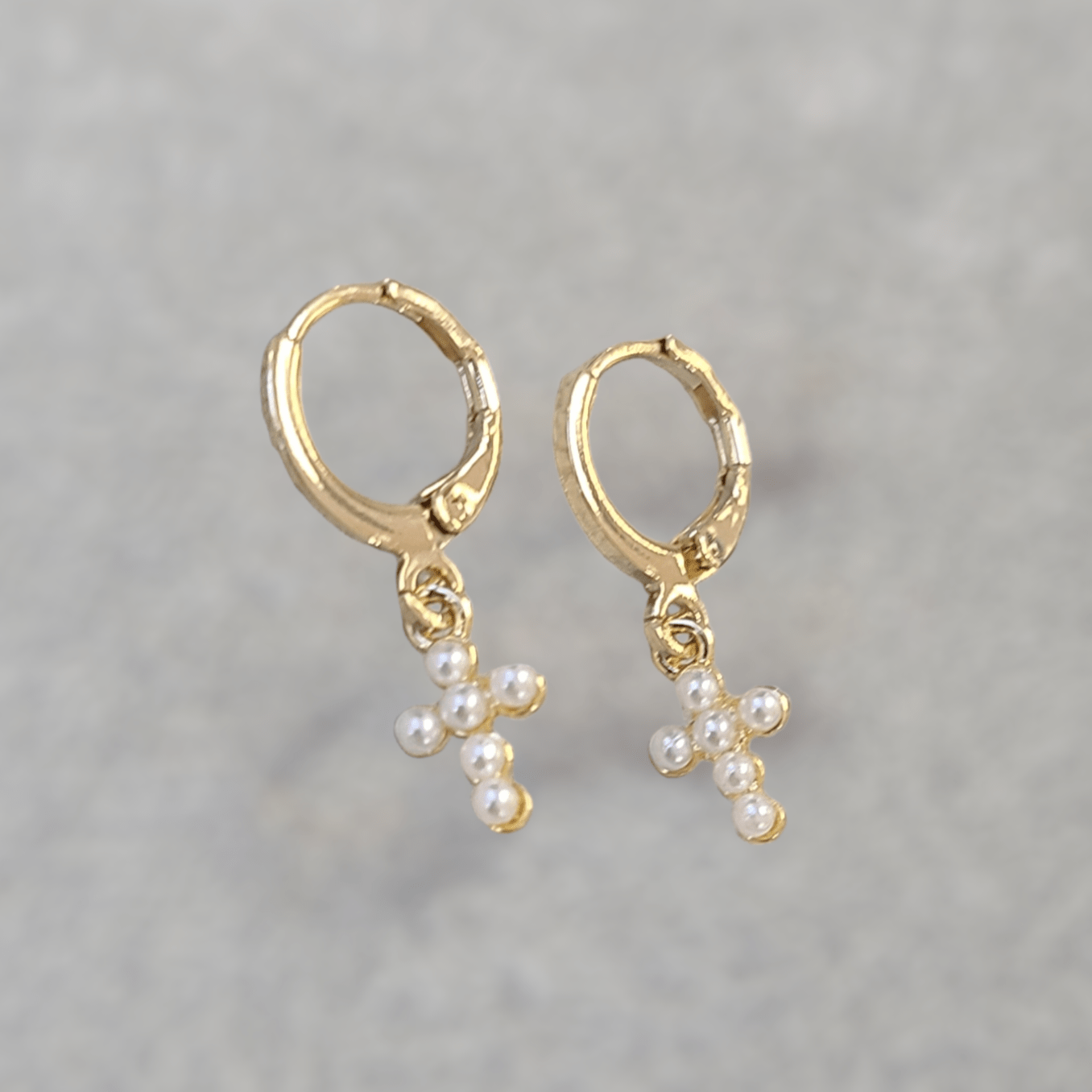 Pearl Cross Mini Hoops Earrings - LPL Creations