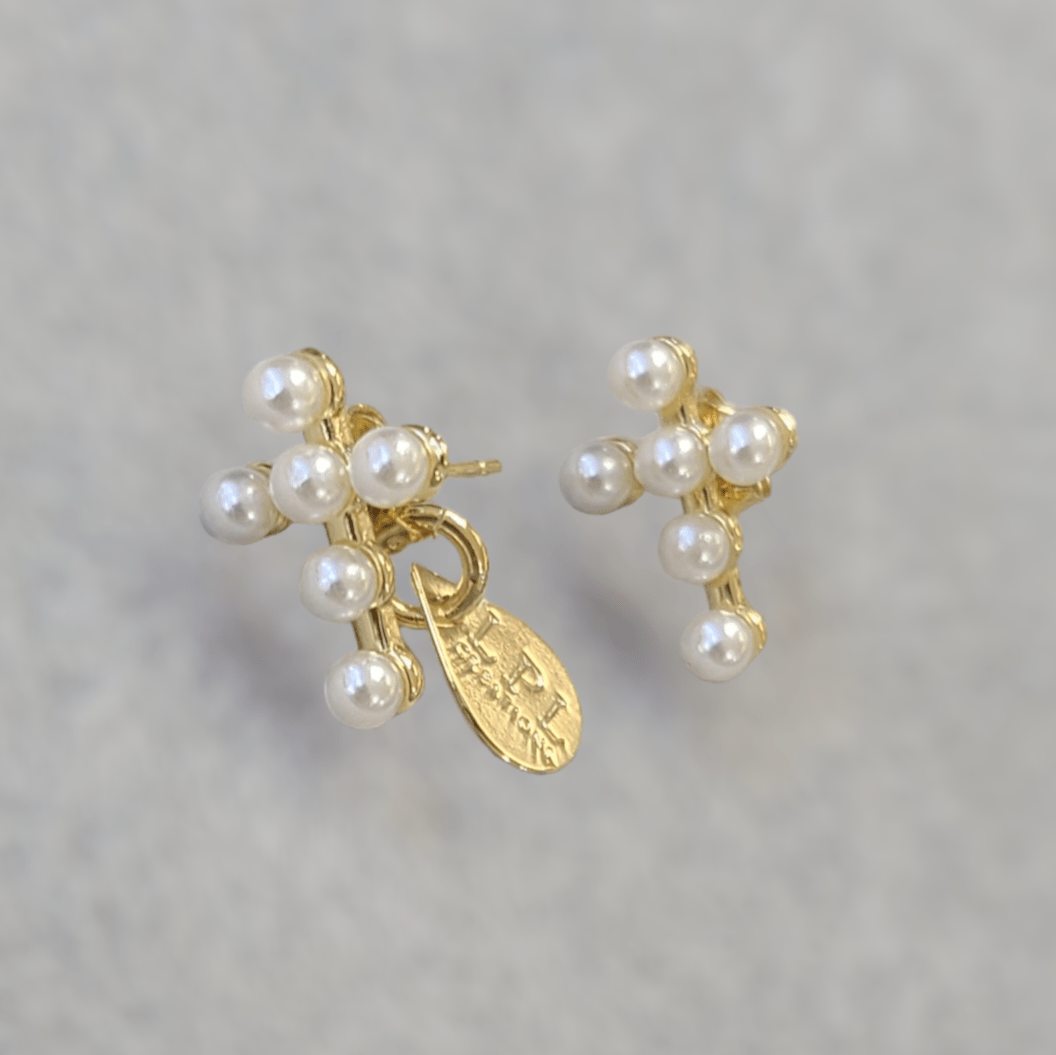Pearls Cross Stud Earrings - LPL Creations