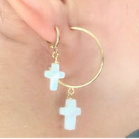 Mother of Pearl Cross Mini Hoops Earrings - LPL Creations
