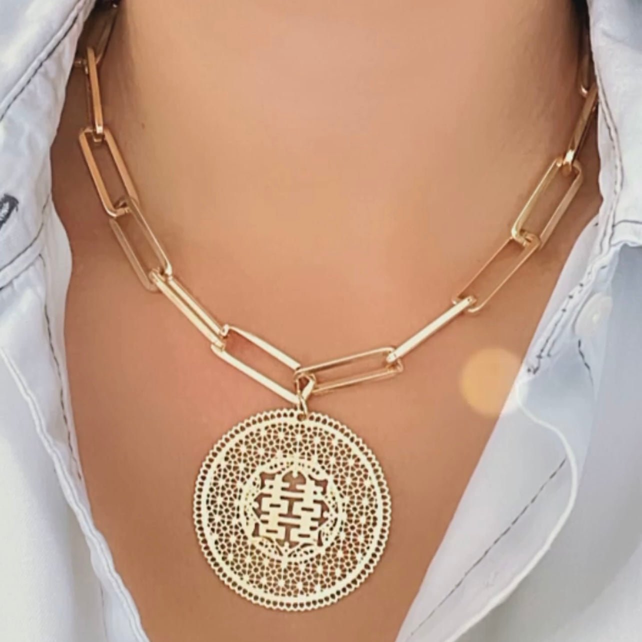 Medallion and Paper Clip Chain Necklace - LPL Creations