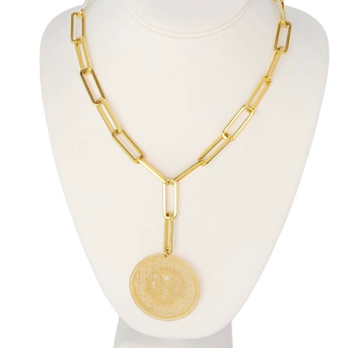 Medallion and Paper Clip Chain Necklace - LPL Creations