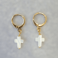 Mother of Pearl Cross Mini Hoops Earrings - LPL Creations