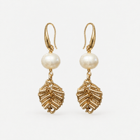 Golden Leaf Pearl Earrings