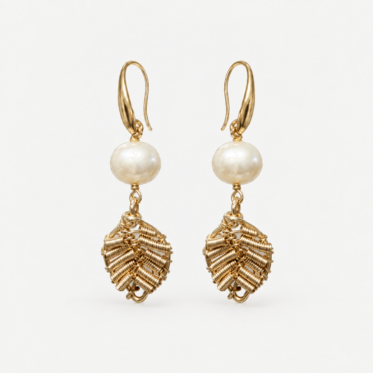 Golden Leaf Pearl Earrings