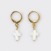 Mother of Pearl Cross Mini Hoops Earrings - LPL Creations