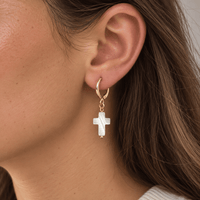 Mother of Pearl Cross Mini Hoops Earrings - LPL Creations