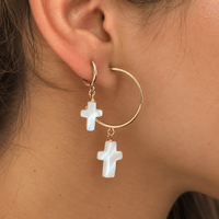 Mother of Pearl Cross Mini Hoops Earrings - LPL Creations