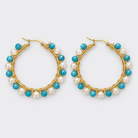 Turquoise and Freshwater Pearls Hoops Earrings - LPL Creations