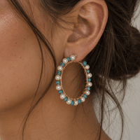 Turquoise and Freshwater Pearls Hoops Earrings - LPL Creations