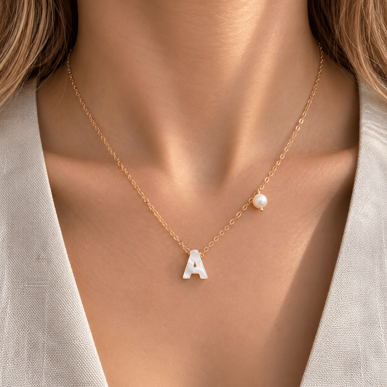 Mother Pearl Initial Necklace - LPL Creations