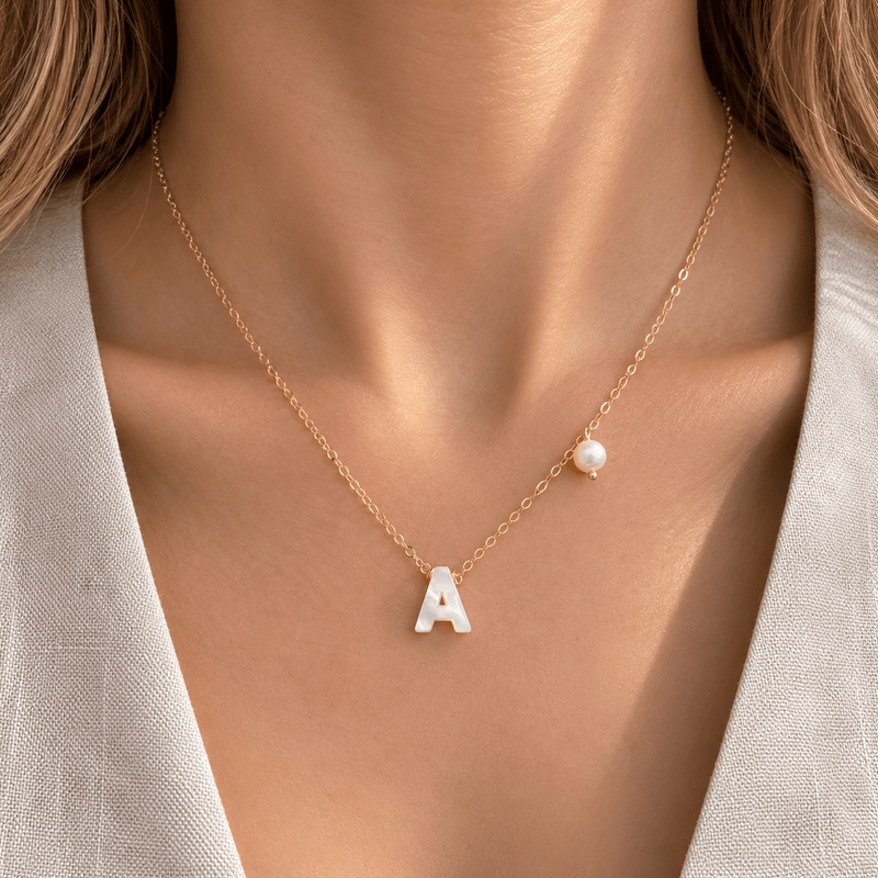 Mother Pearl Initial Necklace - LPL Creations