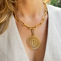 Medallion and Paper Clip Chain Necklace