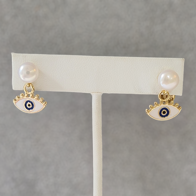 Evil Eye in Pearls Earrings