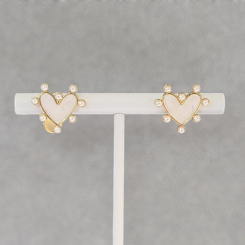 Heart & Pearls Stud Earrings