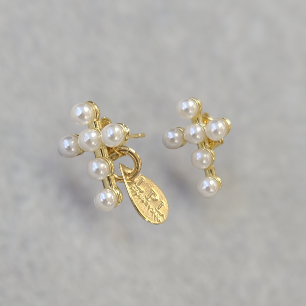 Pearls Cross Stud Earrings