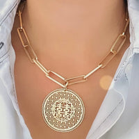 Medallion and Paper Clip Chain Necklace