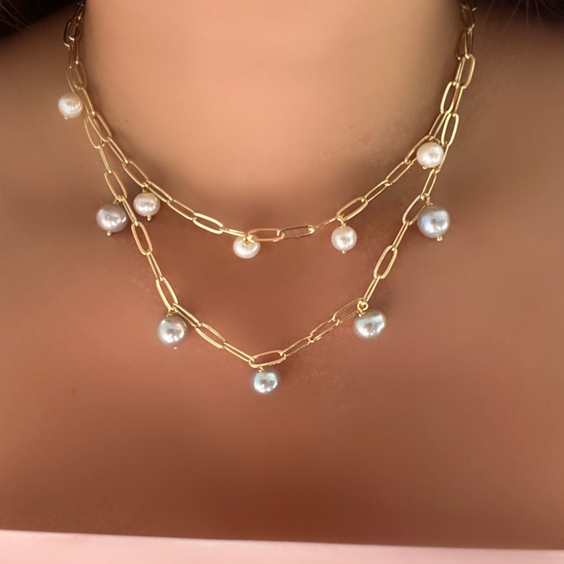 5 Pearls Chain Necklace