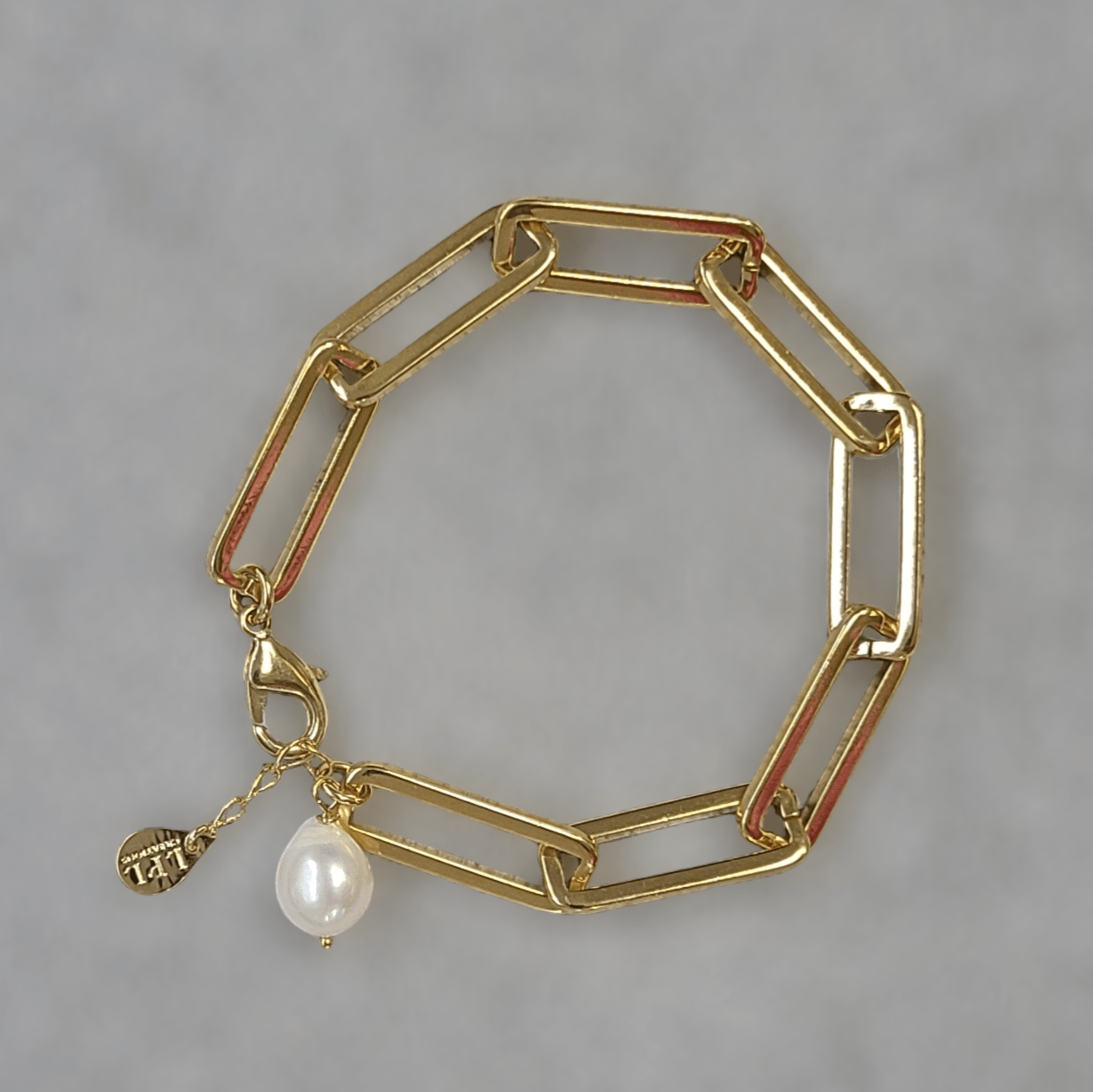 Thick Paper Clip Chain Bracelet – Gold & Pearl | LPL Creations